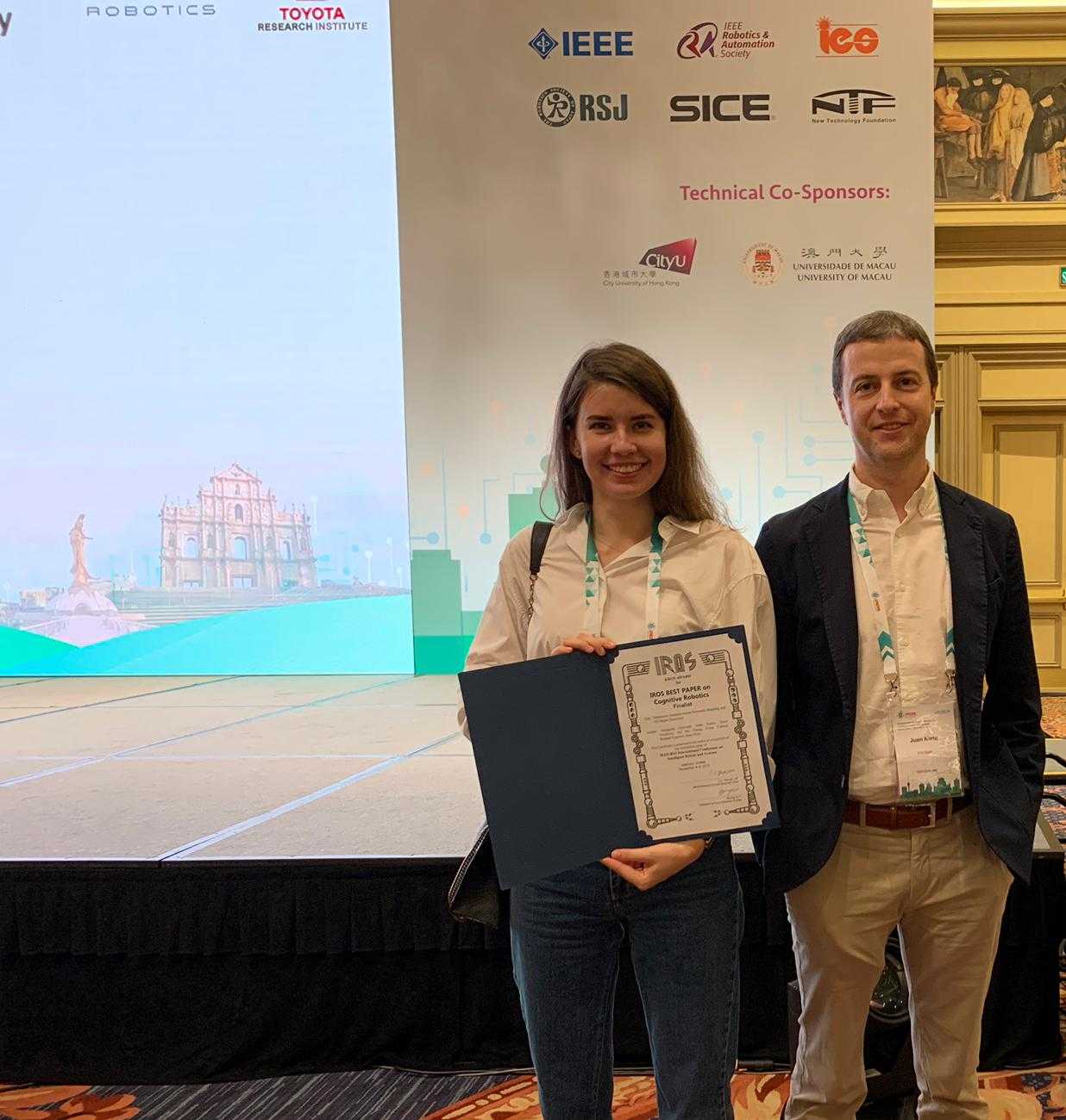 Enlarged view: Congratulations to Margarita Grinvald and coauthors for being a finalist for the Best Cognitive Paper Award in IEEE IROS